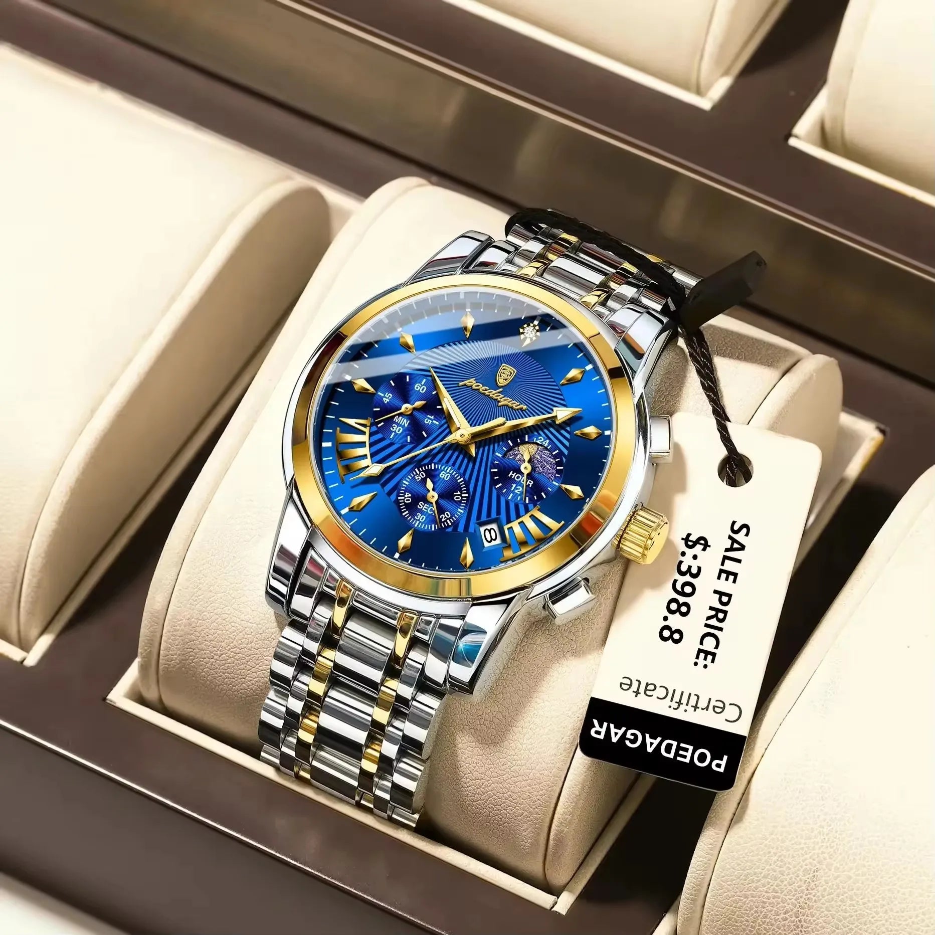 POEDAGAR 813 Fashion Men Quartz Watch Waterproof Luminous Date Chronograph Wristwatch Man Luxury Stainless Steel Men's Watches