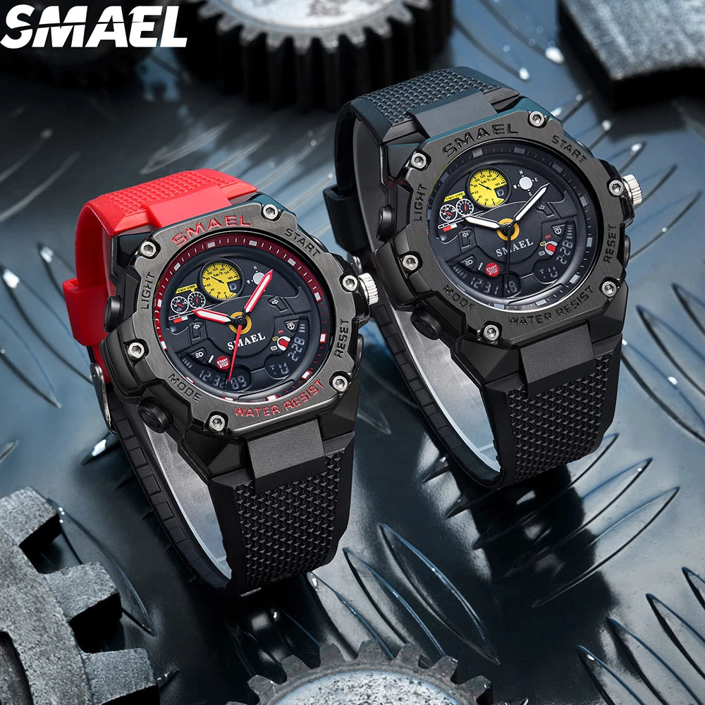 SMAEL 8092 New Design Trending Dual Time Sport Watch Analog Digital Watches for Men Alarm Luminous Calendar for Men's Watches