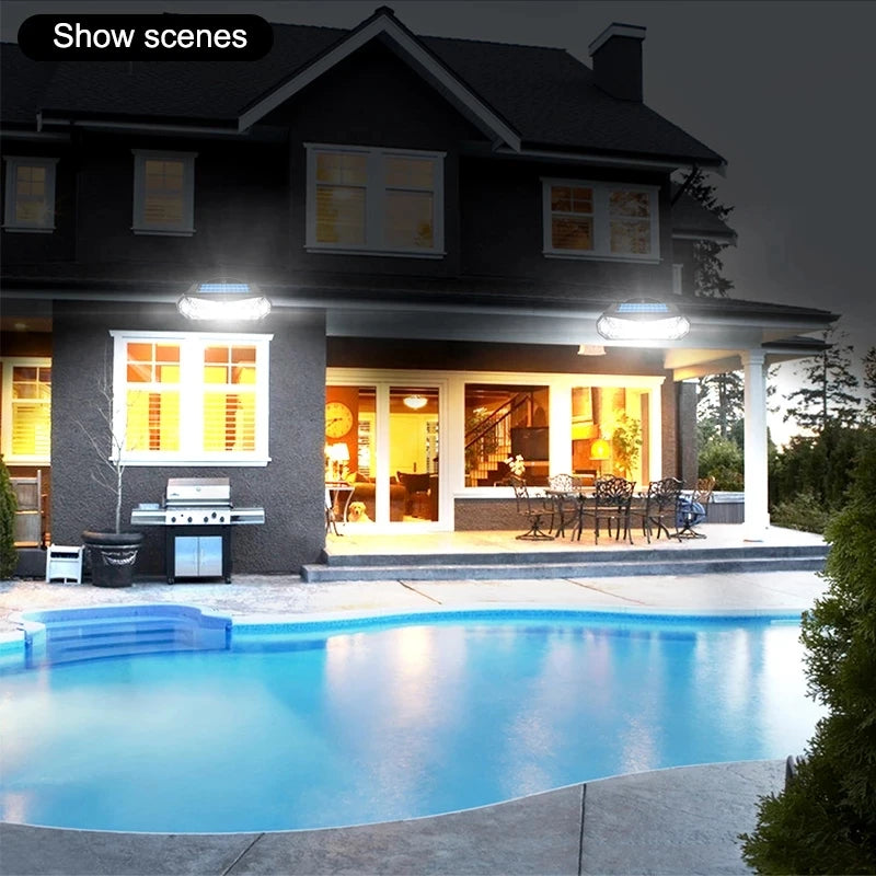 Outdoor Motion Sensor Solar Lights 126LEDs IP65 Waterproof Super Bright Solar Wireless Wall Lamp with 3 Modes and 8 Wide Angle