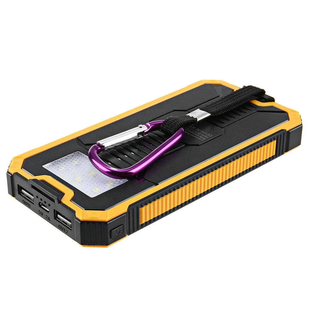 High Quality Portable Solar Power Bank Dual Usb Port Waterproof Phone Charger With Strong Led Light for Mobile Phone