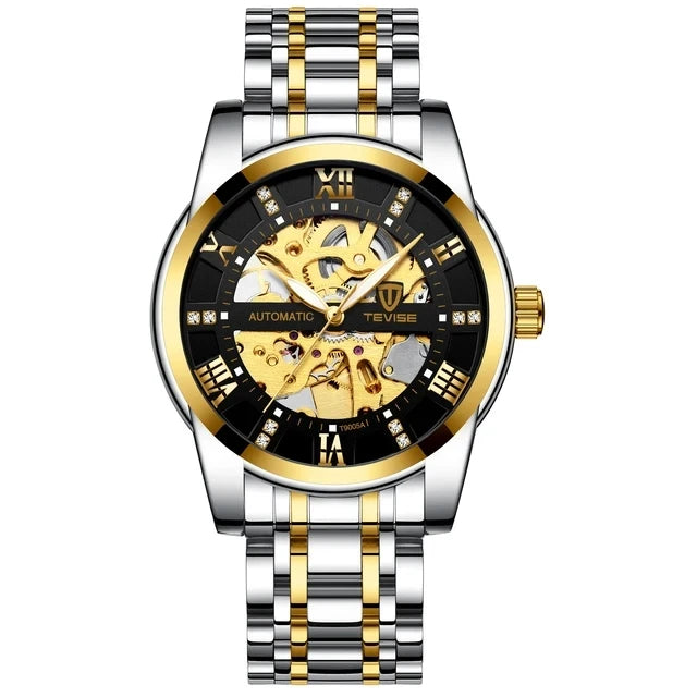 TEVISE T9005A 9005A Mechanical Roman Digital Hollow Luminous Function Automatic 3ATM Waterproof Stainless Steel Men's Watches
