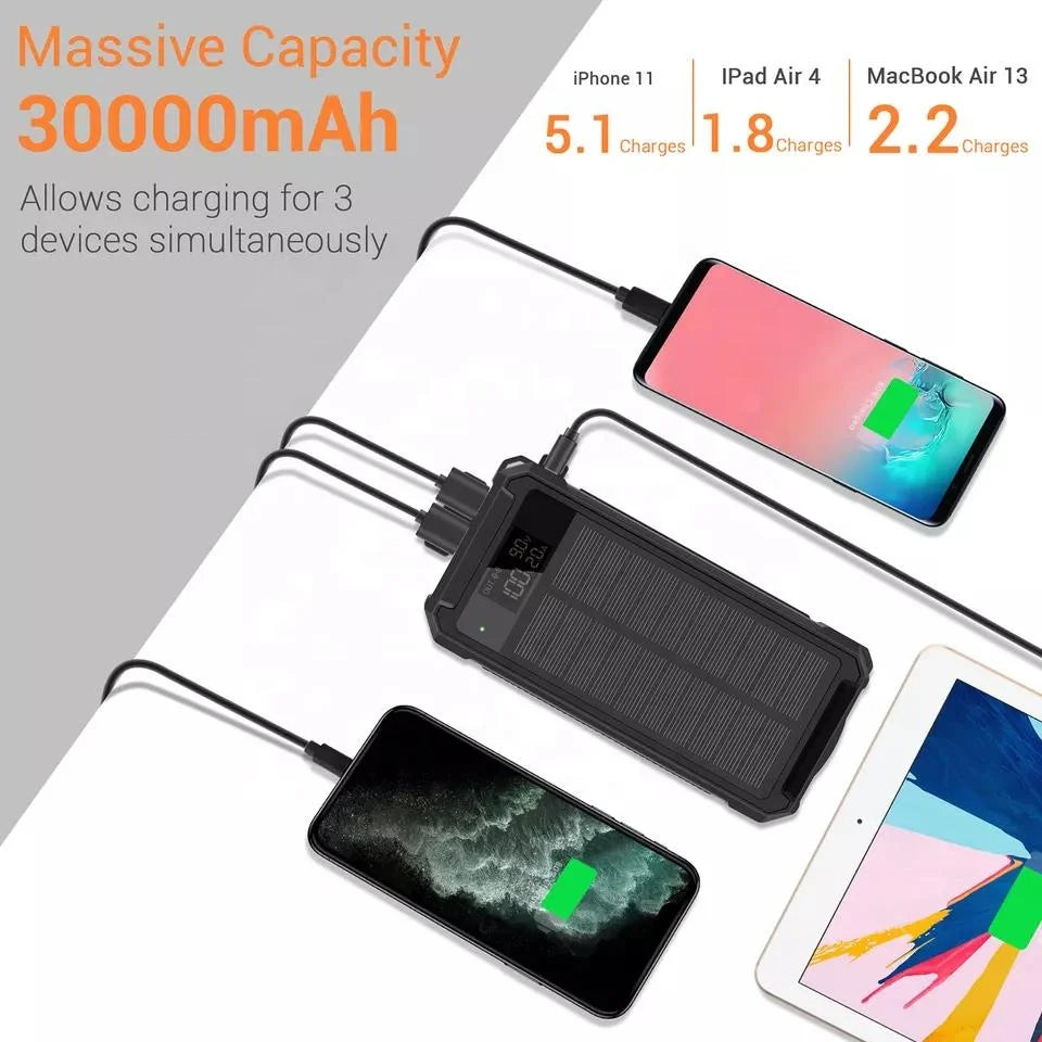 2025 Best Selling Fast Charging Waterproof Solar Power Bank 30000mAh 10W Wireless Charge Battery Watt  LED DisplayFlashlights