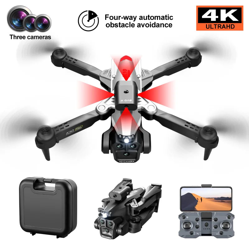 K10 Max Mini Foldable Drone With 4k Camera and GPS Long Range With Three Camera Wifi Aircraft Optical Flow Quadcopter Drone