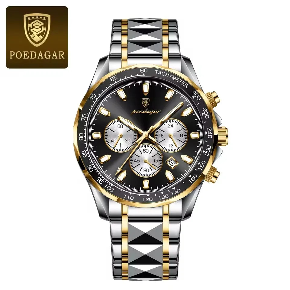 POEDAGAR Sports Watch Wrist Men Stainless Steel Quartz Watches Waterproof Luminous Date Chronograph Men's Watches Reloj Clock