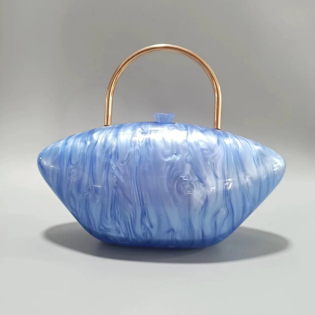 Women Handbags Acrylic Luxury Party Evening Bag Woman Metal Handle Box Clutch Purse Shell-Shaped Oval Wallets Sac a Main Femme
