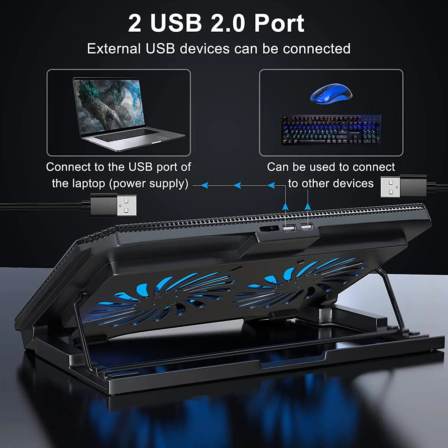 NUOXI Hot Sale Double Fans Laptop Cooling Stand 2 USB Ports Speed Controller Height Adjustable Pads for 13-16 Inch Laptops Stock