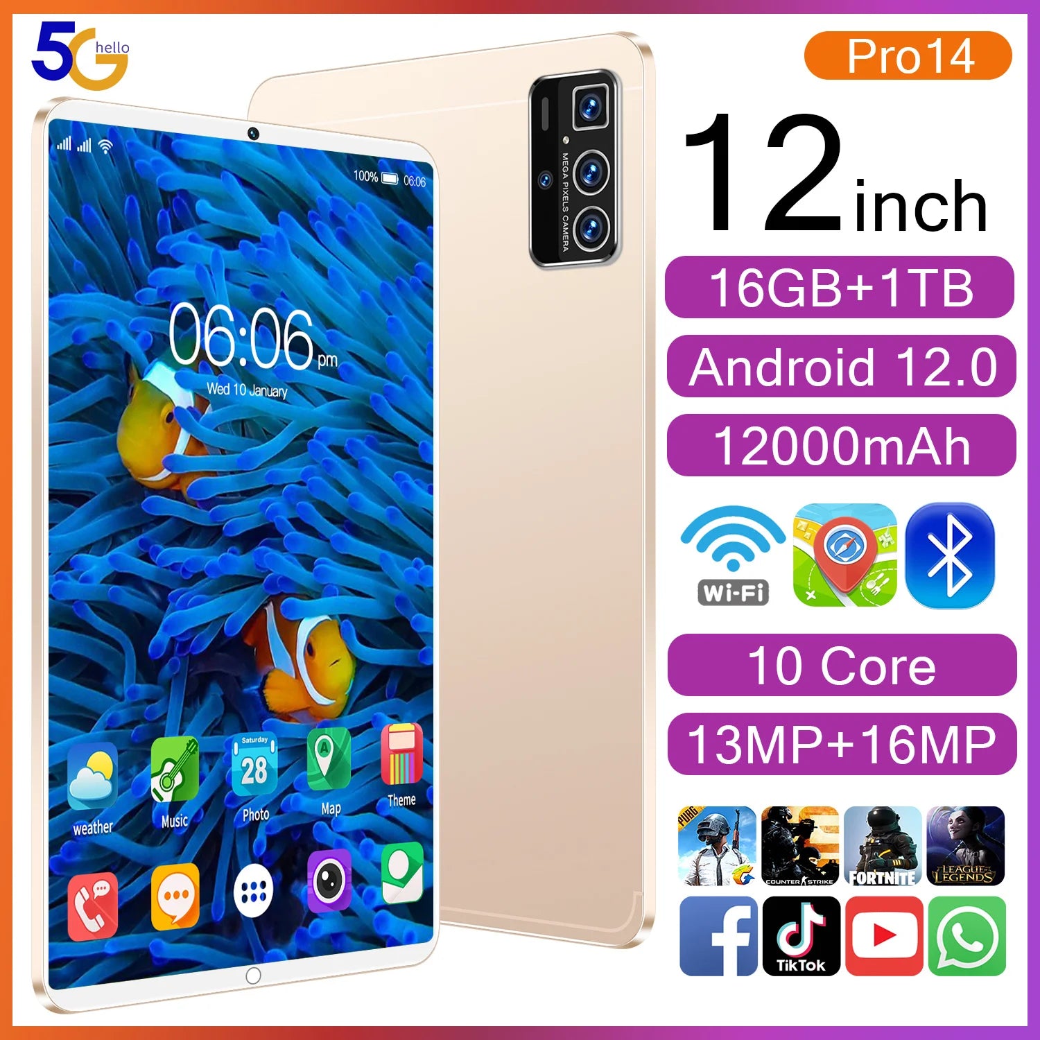 Hot Sell New 2025 Pad 16gb Ram 1tb Rom Dual Sim 12 Inch Wifi Gps Battery 4g 5g Calling Tablet Pc Gsm Tablet Pc