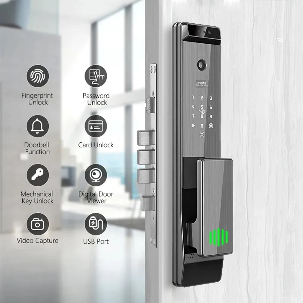 Smart Home Security 3d Face Door Lock Mobile Phone App Fully Automatic Wifi Tuya Fingerprint Smart Lock With Camera
