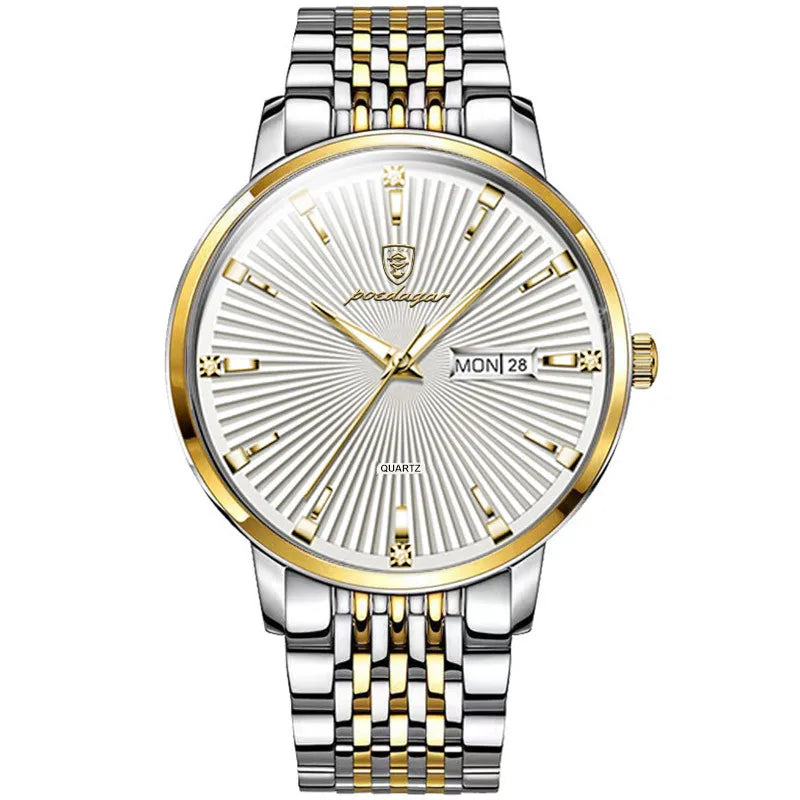 Luxury POEDAGAR 994 Men Watch Business Men's Watches Waterproof Luminous Day Week Stainless Steel Quartz Wristwatches Man Reloj