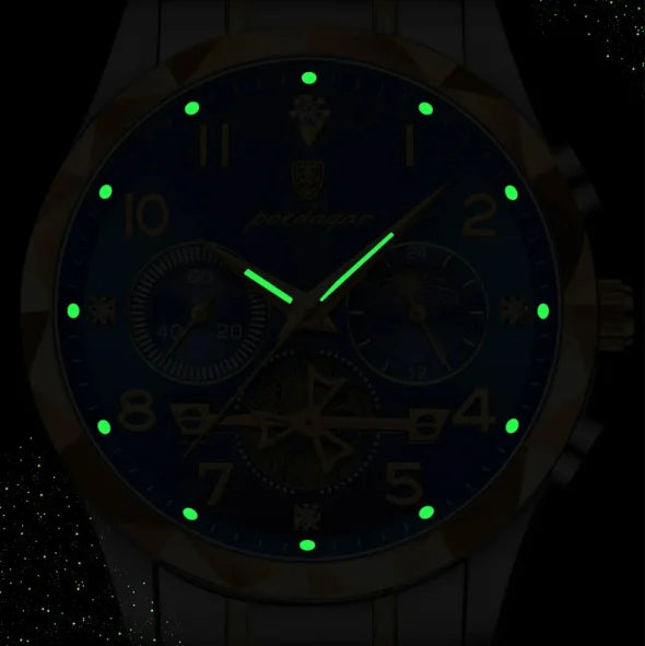 POEDAGAR 972 New Sports Watch Men Stainless Steel Man Quartz Wristwatch Waterproof Luminous Chronograph Men's Watches