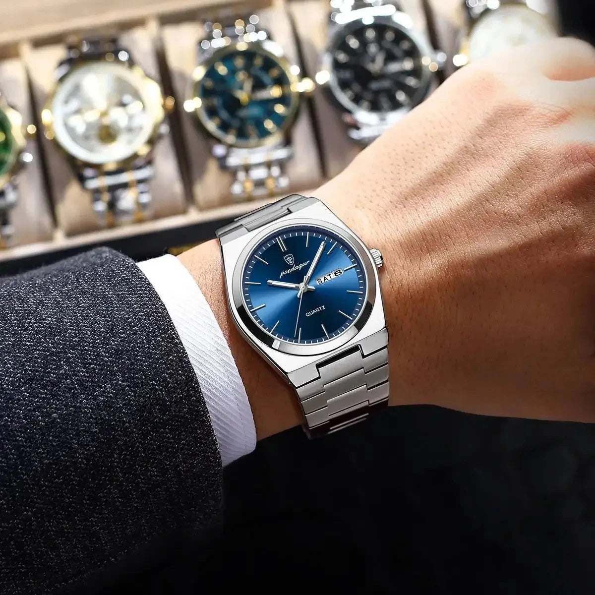 New POEDAGAR Luxury Watch for Men Waterproof Luminous Date Week Stainless Steel Quartz Watch Casual Men's Watches Male Clock 930