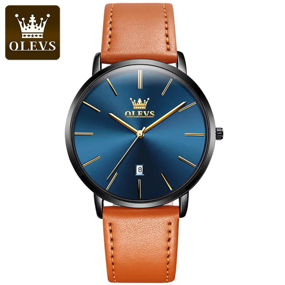 OLEVS 5869 Men's Watches Leather Strap Waterproof Auto Date Man Watch Fashion Simplicity Ultra Thin Quartz Wrist Watch for Men