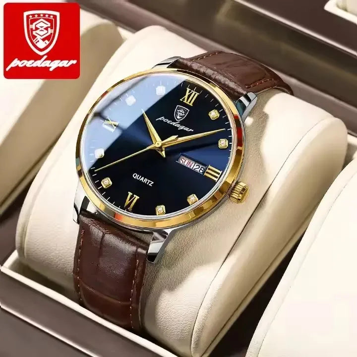 POEDAGAR Men's Watches 856 Top Luxury Men Wrist Watch Leather Quartz Watch Sports Waterproof Man Clock Relogio Masculino