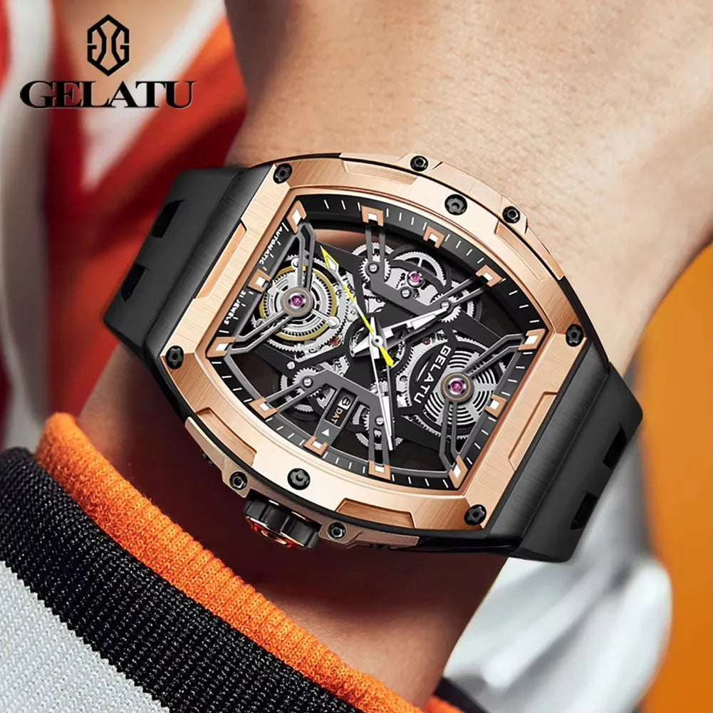 GELATU 6012 New Classic Watch Men Automatic Mechanical Waterproof Silicone Strap Wrist Watch Men Fashion Luxury Men's Watches
