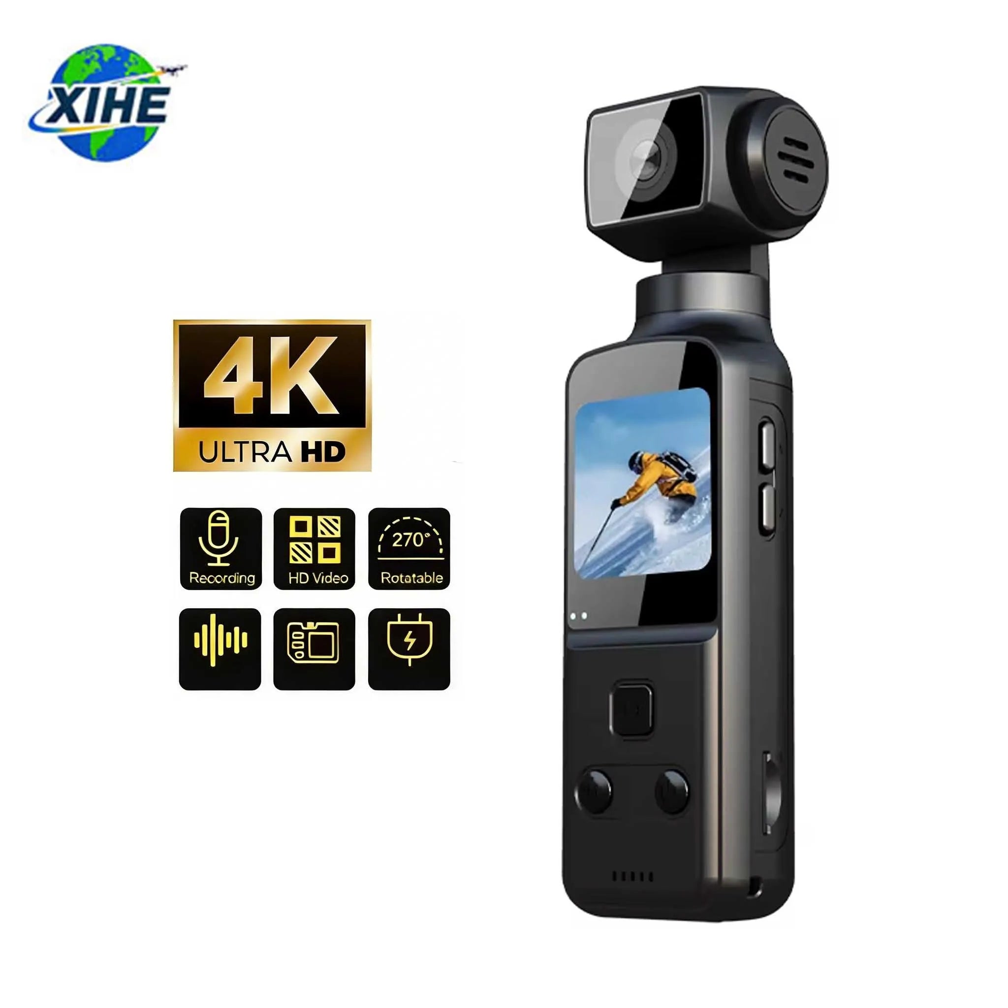 XIHE Mini 1.33" 4K EIS HD Anti-Shake 270 Rotation Waterproof Touch Screen Pocket Sports Camera with WIFI Vlog