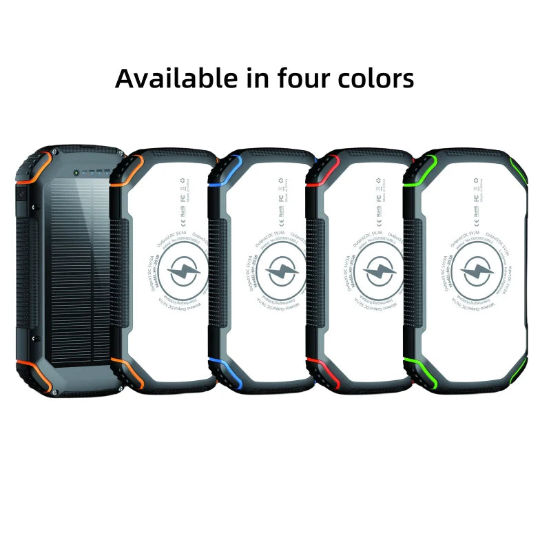 20000mah Waterproof  Solar Power Bank  Illumination Camping Charger Travel Led 3A Solar Wireless Power Bank