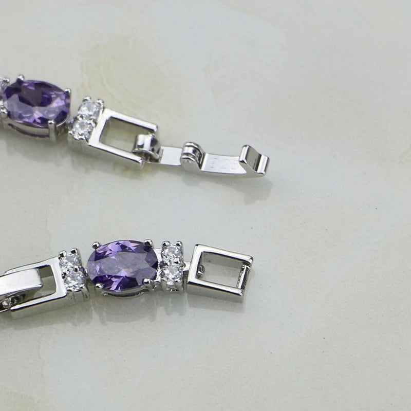 925 Sterling Silver Jewelry Purple Zircon White CZ Charm Bracelets For Women Free Gift Box&Shipping S097