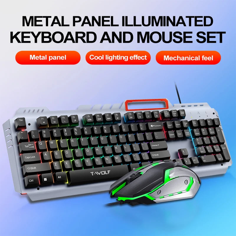 TWOLF TF600 Tastiera E Mouse Da Gaming Klavye Mouse Set Rgb Gaming Keyboard and Mouse Kit LED Backlit Keyboard Mouse for Desktop
