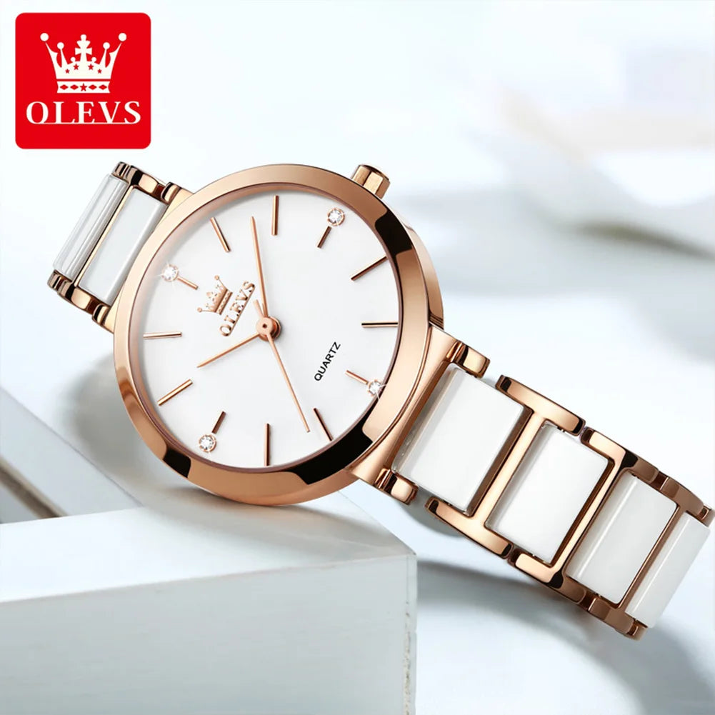OLEVS Brand 5877 Japan Movement Fashionable Business Watch Ladies Waterproof Ceramic Women's Watches Quartz Wrist Watch
