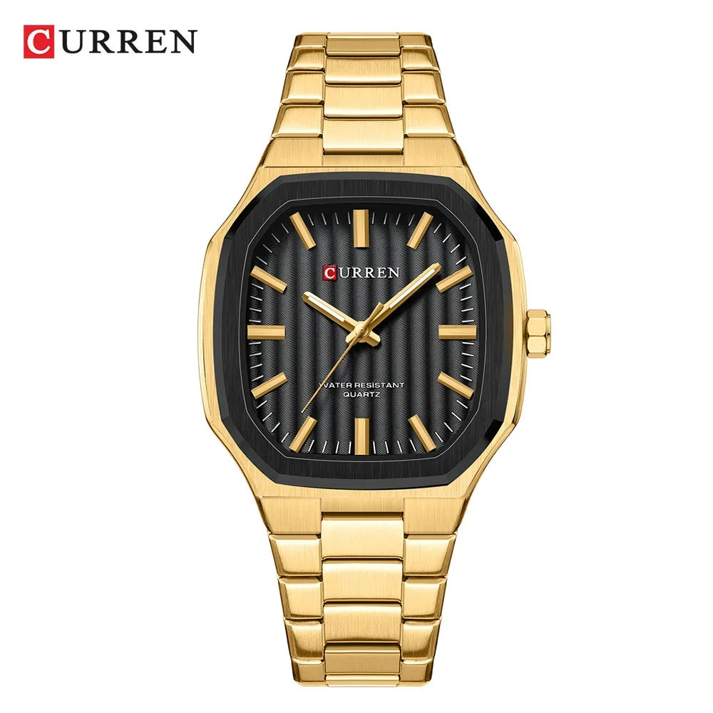 Curren 8458 Square Casual Men's Watches Stainless Steel Bracelet Simple Business Clock Luminous Hands Quartz Wristwatch for Men