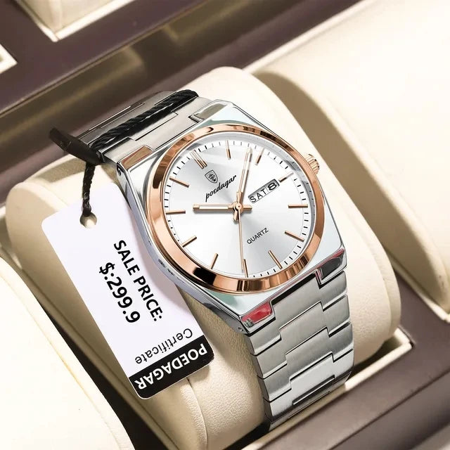 New POEDAGAR Luxury Watch for Men Waterproof Luminous Date Week Stainless Steel Quartz Watch Casual Men's Watches Male Clock 930