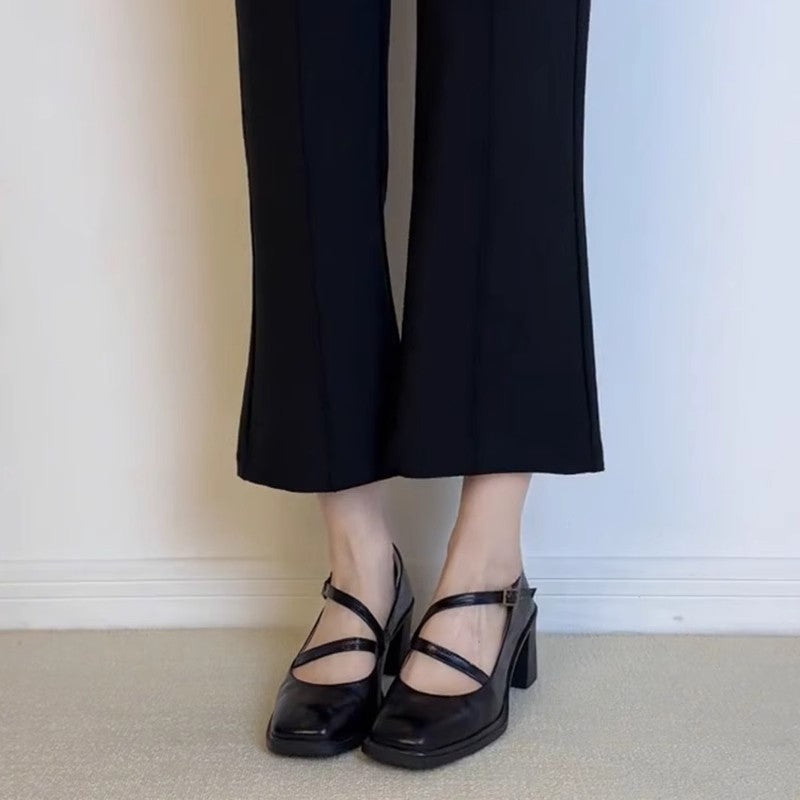 Square Toe High Heel Mary Jane Shoes Female Chunky Heel Low-cut