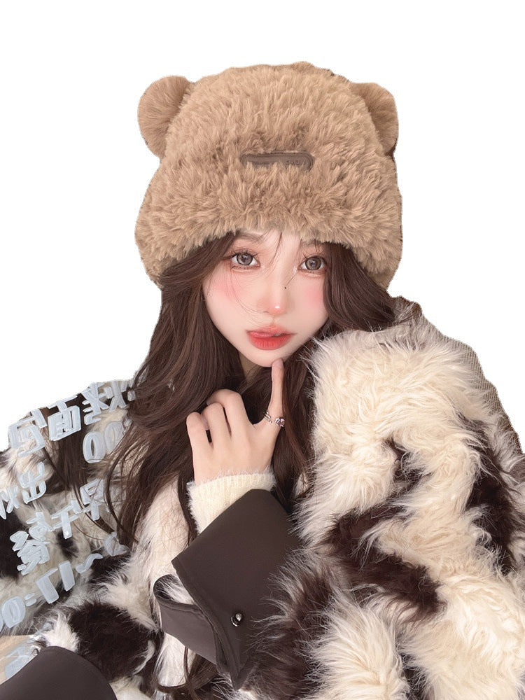 Winter Bear Plush Knitted Earflaps Cap