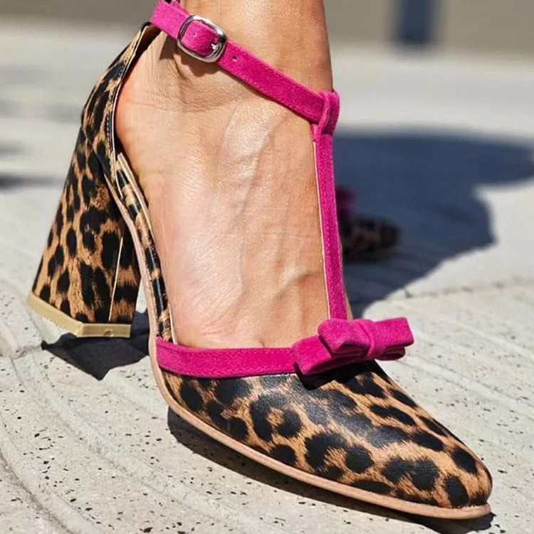 Fashion Colorblock Bow Buckle High Heel