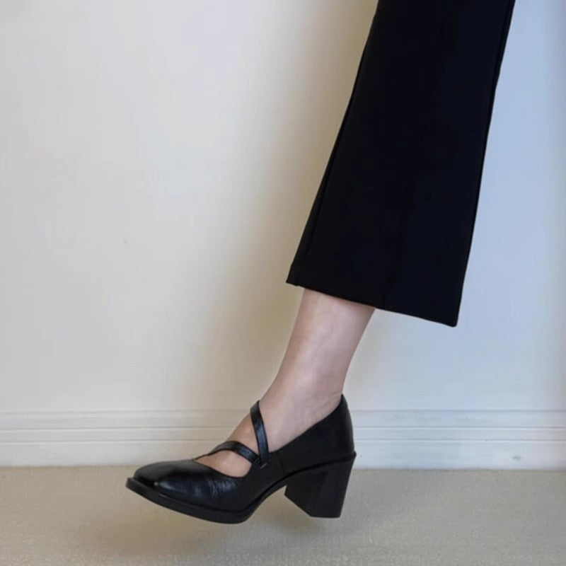 Square Toe High Heel Mary Jane Shoes Female Chunky Heel Low-cut