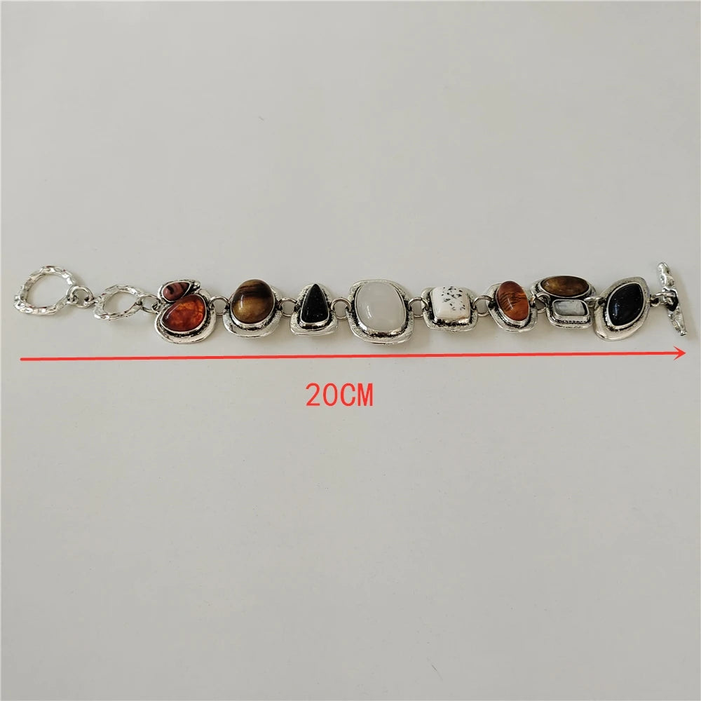 2025 New Indian Fashion Silver Plated Vintage Statement Bracelets Women Boho Ethnic Resin Stone Resin Bracelets Jewelry