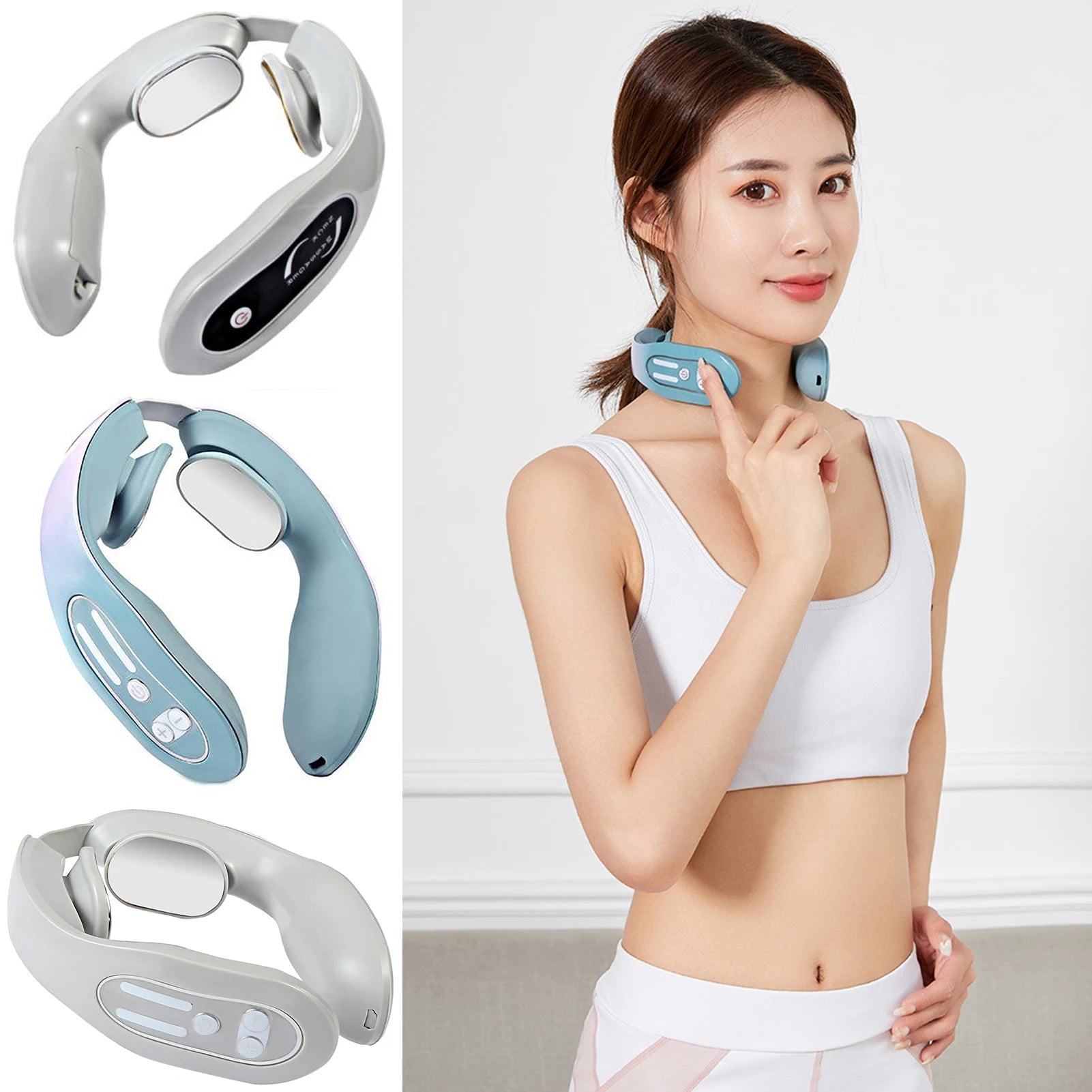 EMS-Neck Acupoints Lymphvity Massager Device Intelligent Neck Massager With Heat for Neck Shoulder