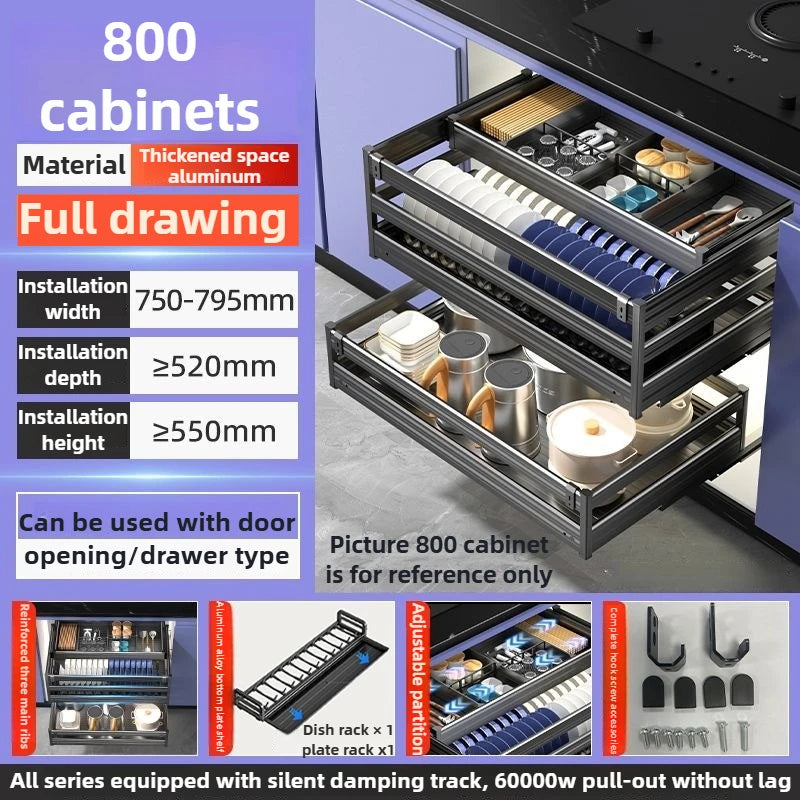 Pull Out Kitchens Cabinets Baskets Drawer Style Bowl Dish Storage Baskets Organization Three Layers Kitchens Shelf Thicken