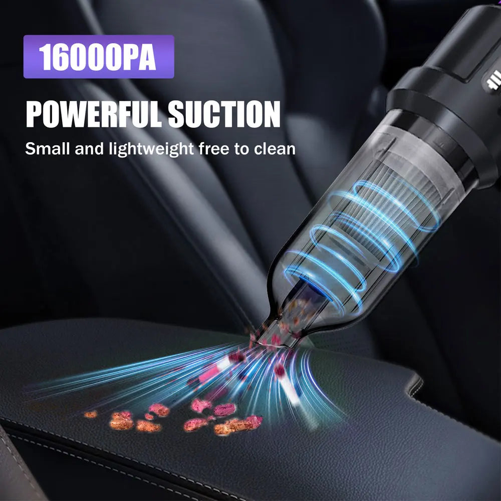16000PA Vacuum Cleaner Multi Brushes Nozzles Strong Blowing Suction Deflation Inflation Air Duster Portable Car Vacuum Cleaner
