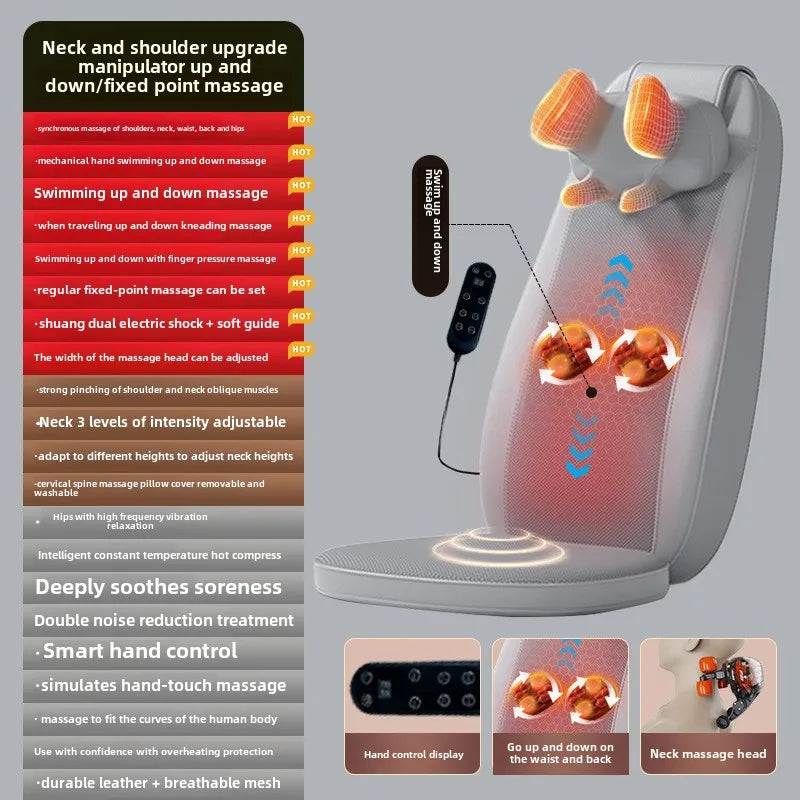 Walking Massage Cushion Neck Waist Electric Massage Backrest Kneading Multi-function with Remote Control