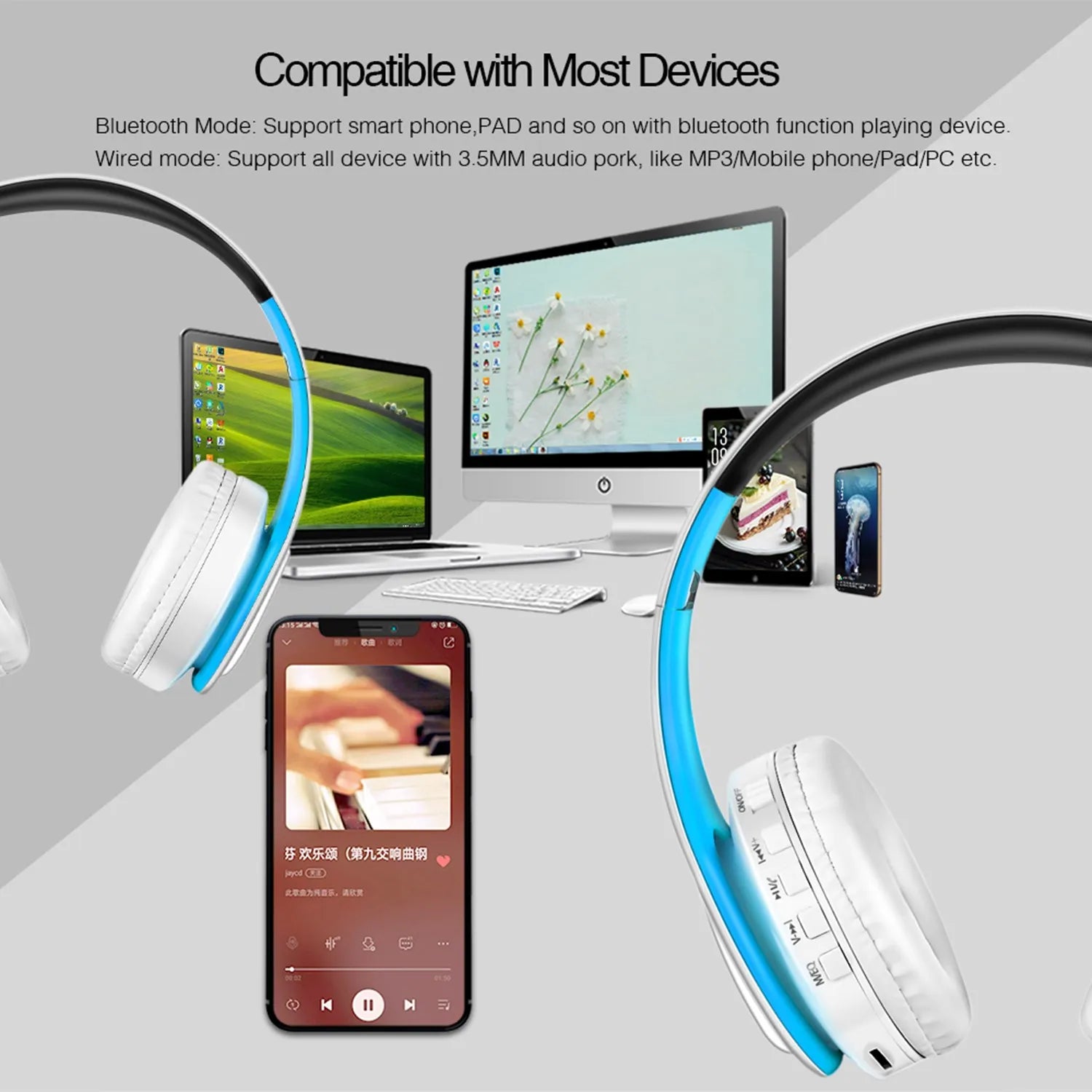 2025 Colorfuls Music Earphones Wireless Stereo Headphones Bluetooth Headset with Mic Support TF Card Phone Calls