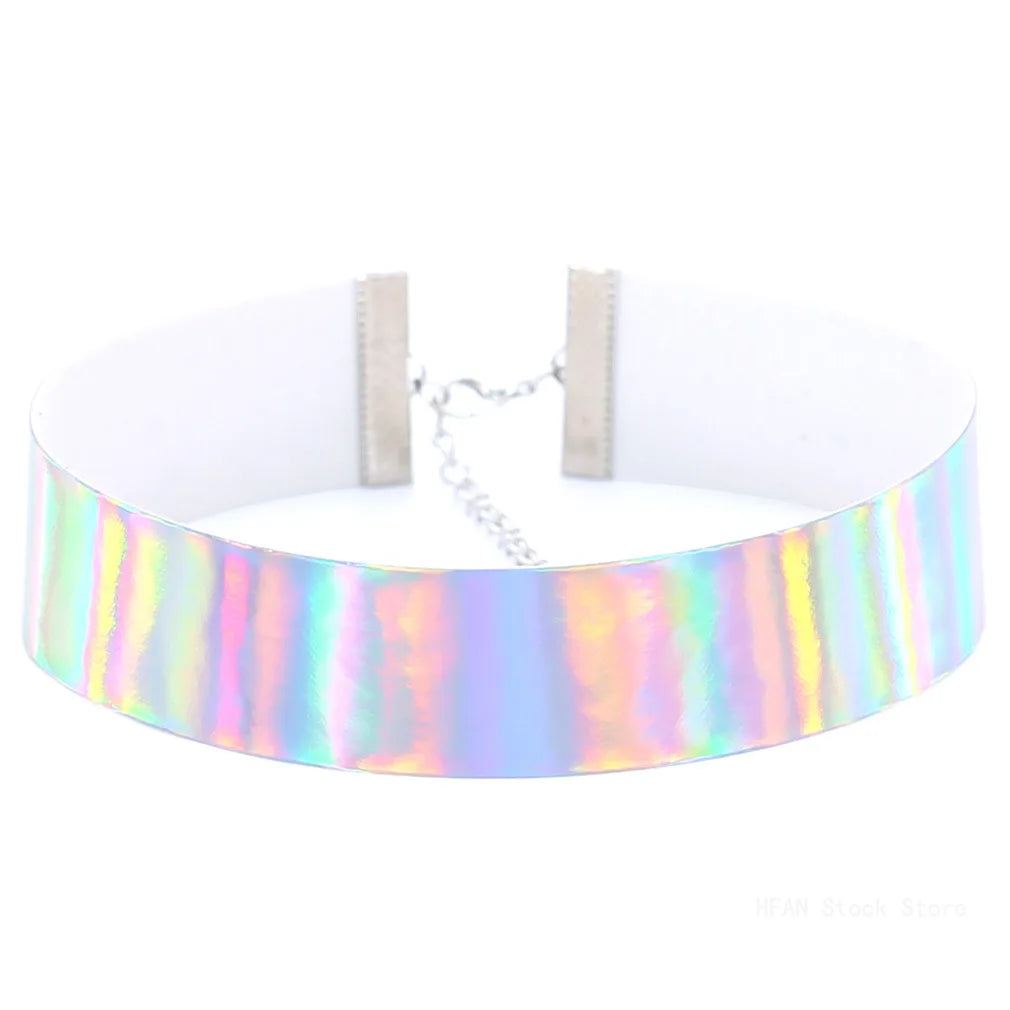 New Fashion Rainbow Necklace Women Goth Punk Holographic Choker Gothic Necklace Fashion Iridescent Jewelry