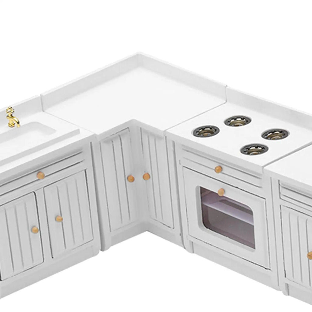 1:12 Dollhouse Miniature Kitchen Full Deluxe Kit Birch Wood Kitchen Cabinet Modern Furniture DIY