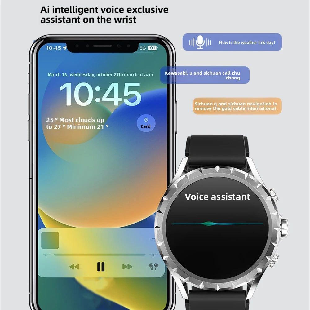 Smart Watches 1.45" Men Outdoor Sports Blue Tooth Call Heart Rate Health Smartwatch Waterproof NFC Music Information Reminder