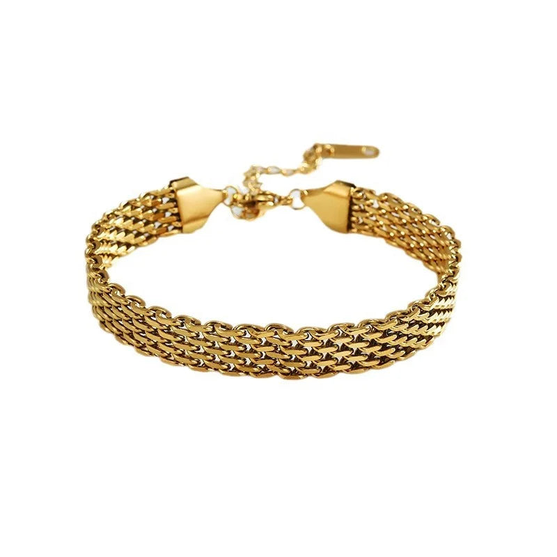 LAMENGLY 316L Stainless Steel Temperament Wide Snake Bone Chain Bracelet For Women Girl Light Luxury Non-Fading Wrist Chain