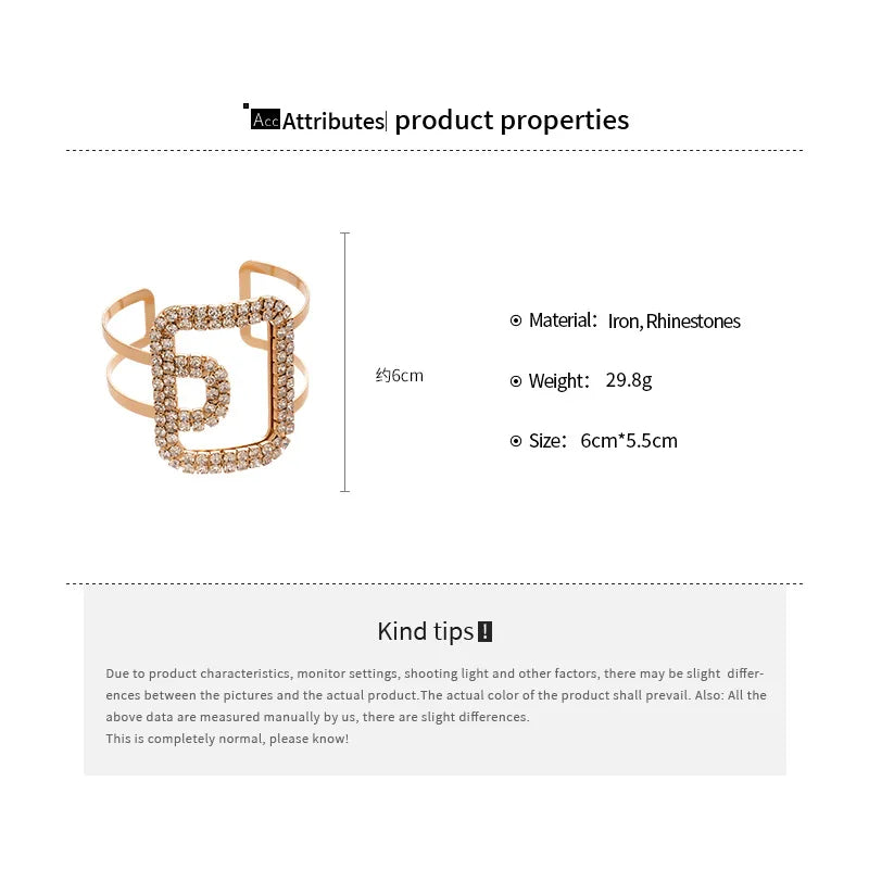 Fashion Metal Square Inlaid Rhinestone Bangles for Women Party Trendy Korean Delicate Bracelet Luxury Designer Jewelry Gifts
