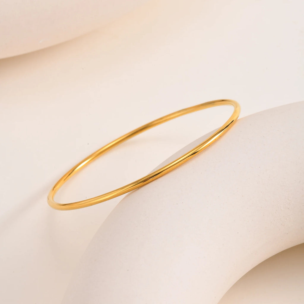 Women Bangle Bracelet Stainless Steel, 18k Gold Plated 2mm Stackable Glossy Thin Jewelry