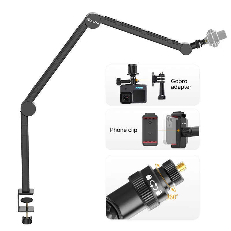 Vijim LS24 LS25 Microphone Boom Arm Stand Heavy Duty Desktop Adjustable DSLR Camera Smartphone Microphone Mount for Blue Yeti