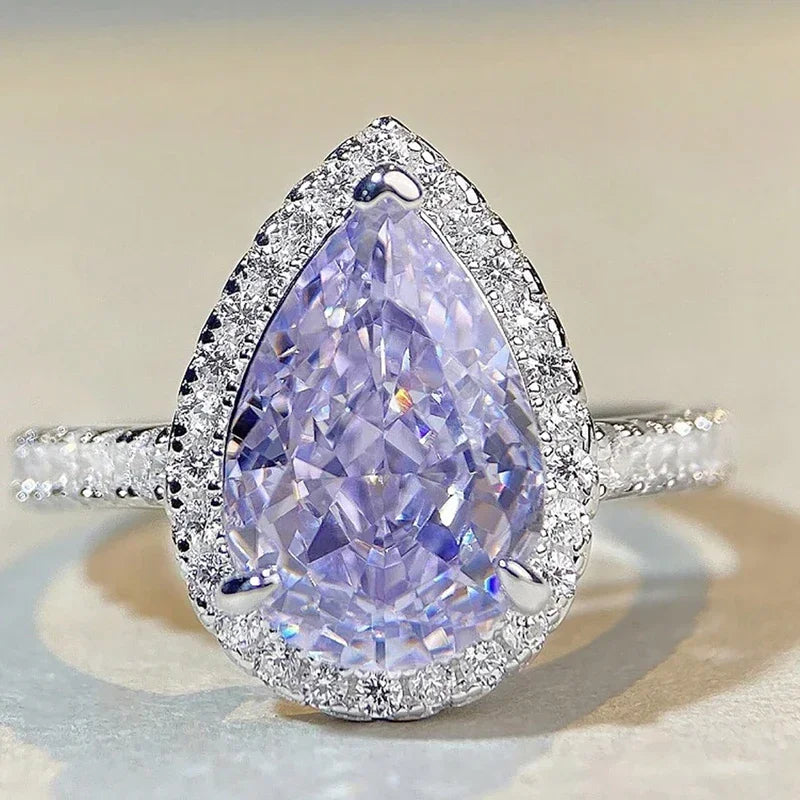 925 Sterling Silver Gorgeous Pink Color Zircon Water Drop Ring For Women Engagement Wedding Luxury High Quality Fine Jewelry