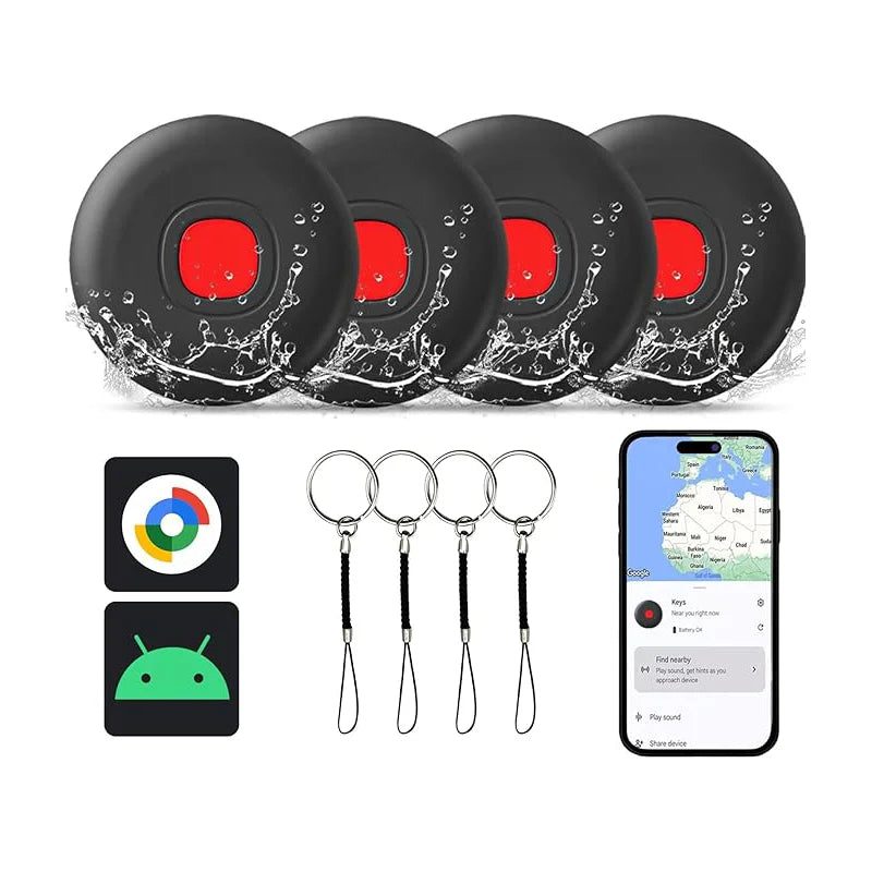 Android Tracker Tags Google Certified Works with Google Find My Waterproof Bluetooth Air Tags for Keys Wallets Suitcases 4 Pack