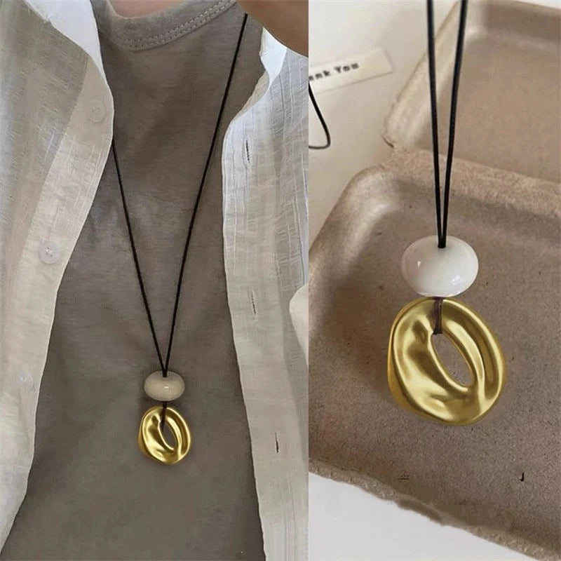 Long Oval Pendant Necklace New Chinese Style Simple Vintage Zen Fashion Design Jewelry Accessory