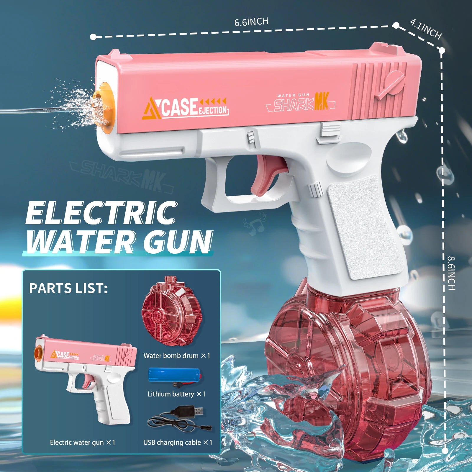 Electric Water Gun, Automatic Squirt with Pistol Realistic Gun Muzzle Flame Summer Outdoor Beach Swimming Pool Party Toy
