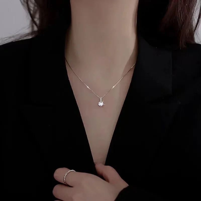New Fashion 925 Sterling Silver Round Zircon Necklace Minimalist Style Charm Choker Pendant Party Gift For Women's Fine Jewelry