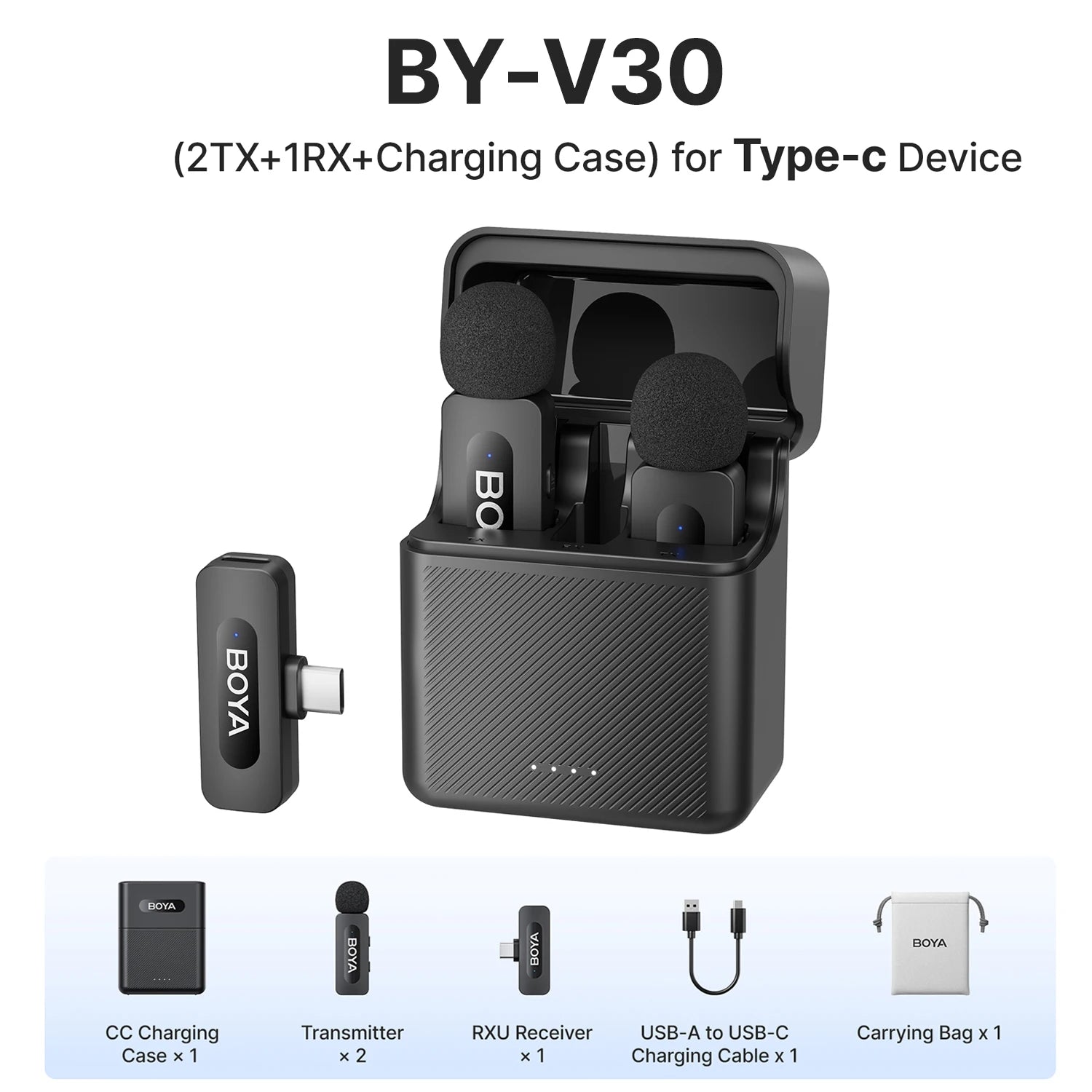 BOYA BY-V3 Wireless Lavalier Lapel Mirophone Noise-cancelling Rechargeable Mic for iPhone Android Camera Live Streaming Vlogging
