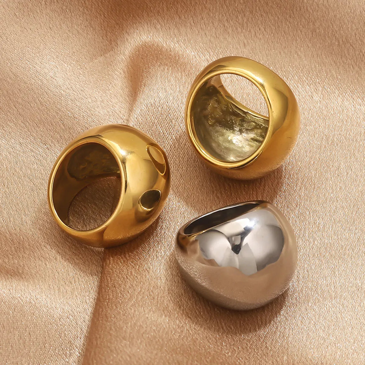 Vintage Stainless Steel Punk Style Chunky Large Rings for Women Men Fashion Glossy Gold Plated 18k No Fading Jewelry Party Gifts