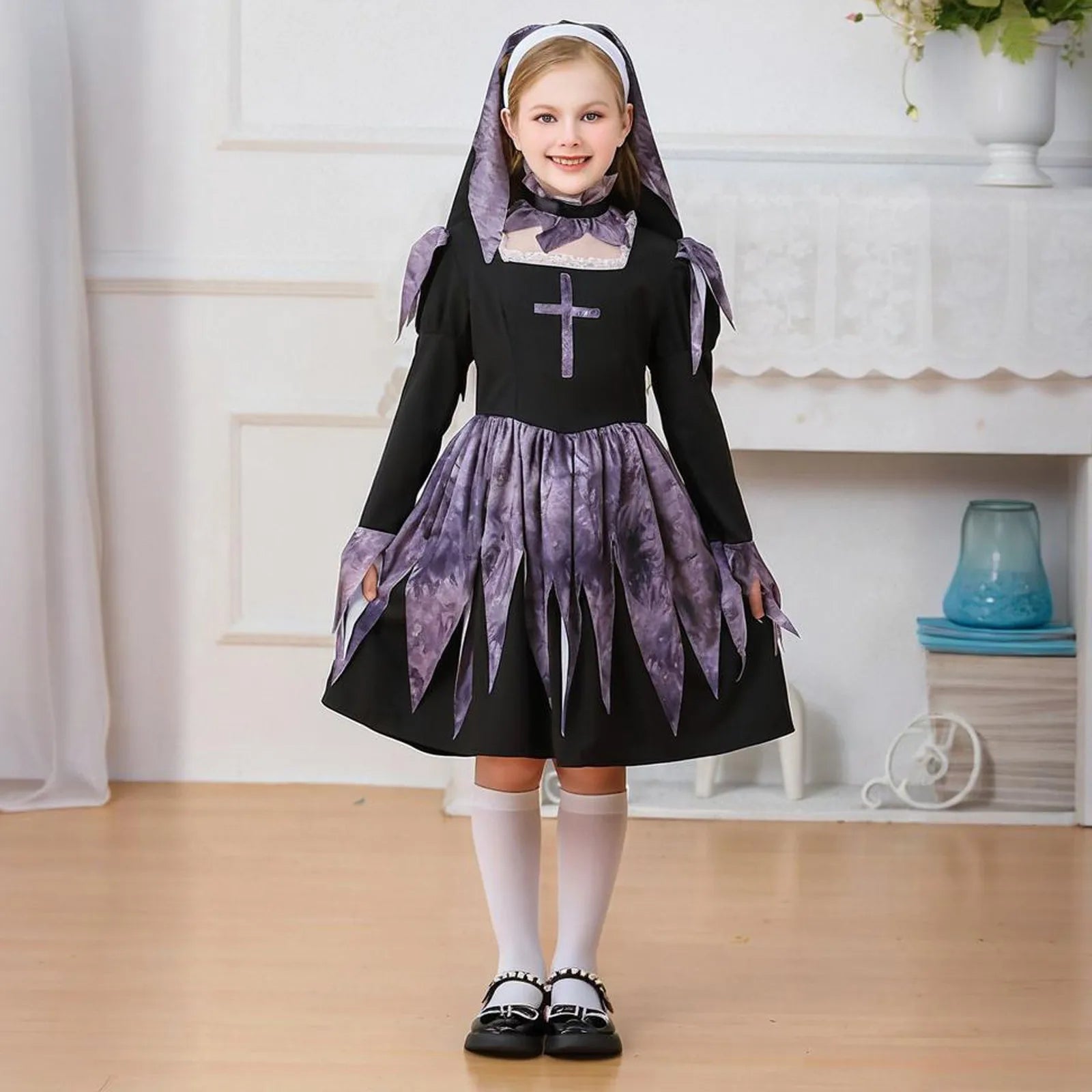 Halloween Children's Costume Sweet Cute Nun Carnival Party Girls Priest Cross Maria Dress Sister Parent-child Costume